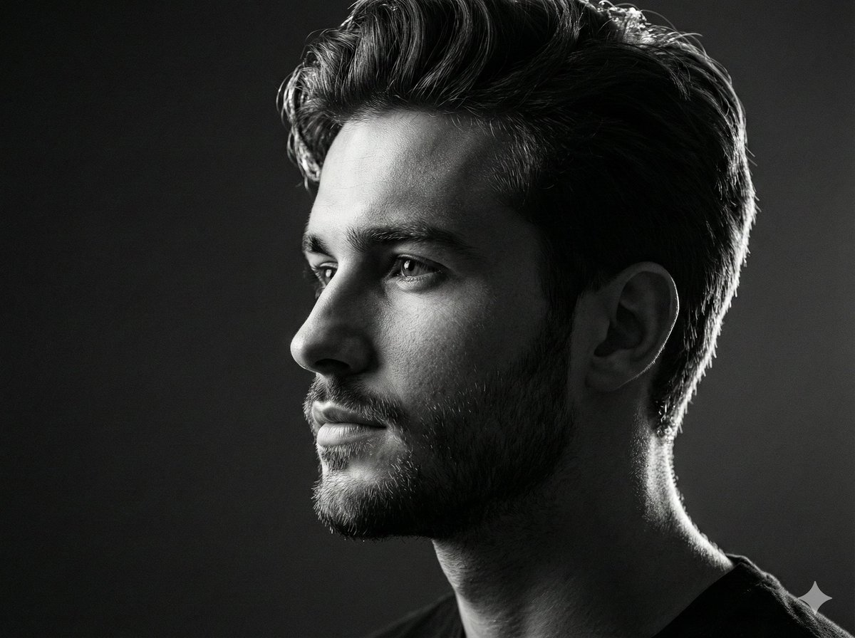 黑白工作室侧面肖像提示