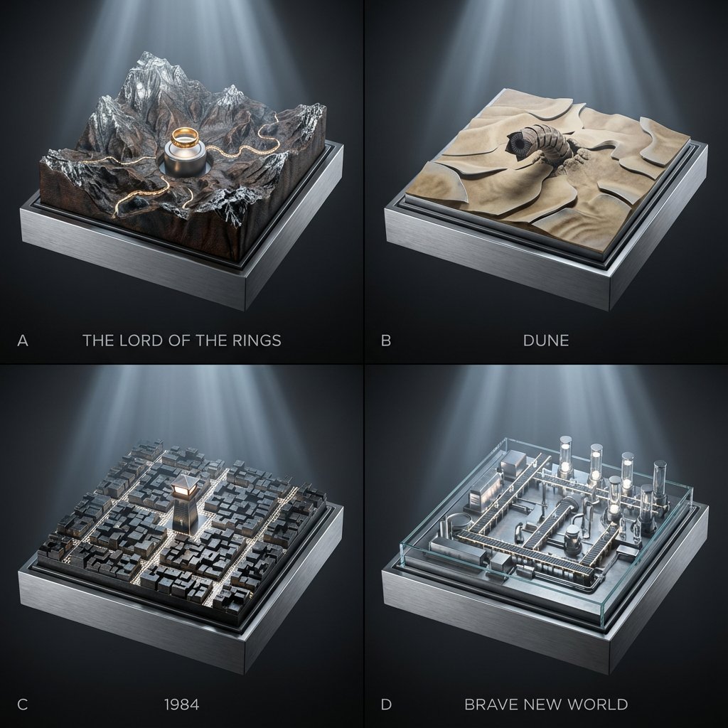 Infografía / Visual educativo - Diorama de relieve topográfico de libros clásicos