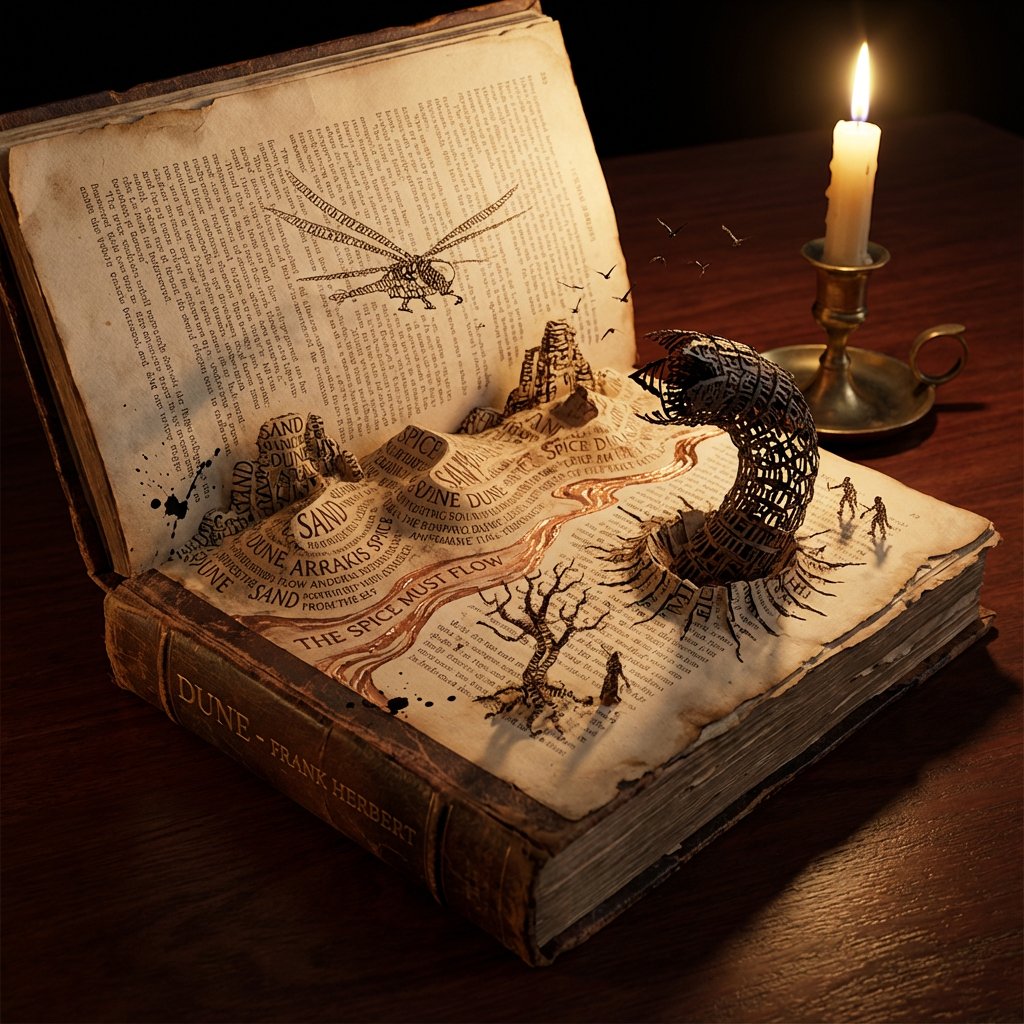 Infografía / Visual educativo - Prompt de diorama de tipografía de Storybook (Dune)