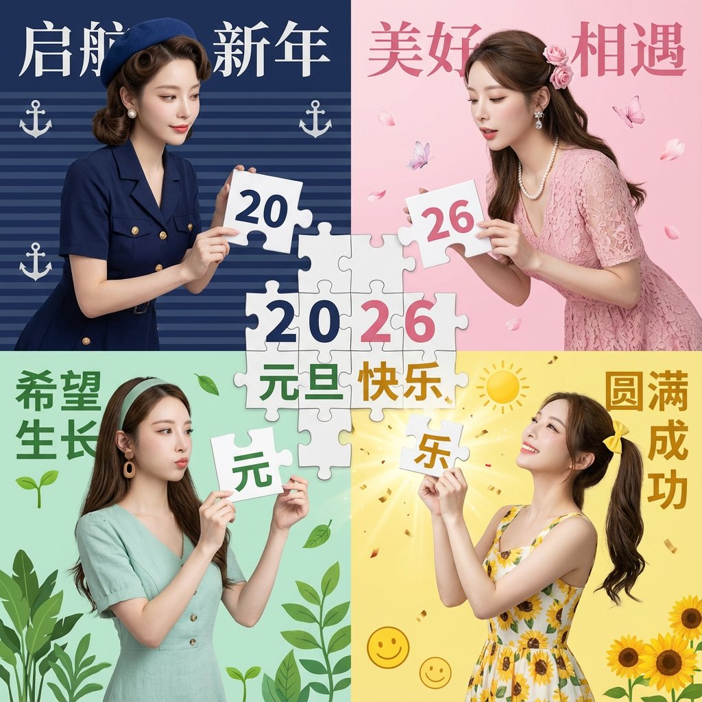 Especial de Año Nuevo: Rompecabezas de cuatro paneles para la bendición de 2026