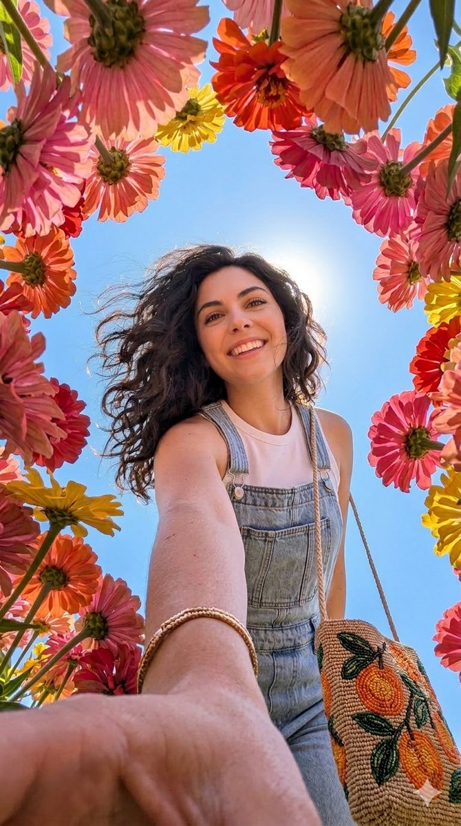 社交媒体帖子 - 手持鲜花自拍